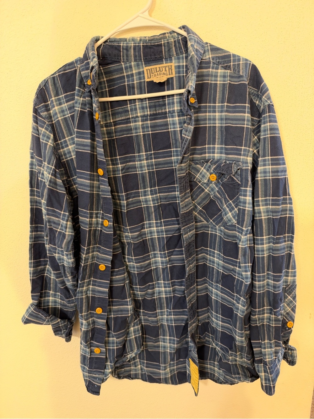 Duluth Trading Co Blue Plaid Cotton Button-Down Shirt